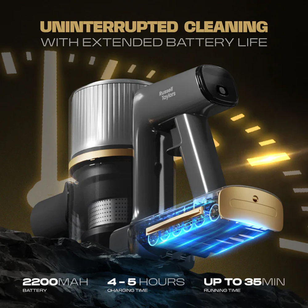 Russell Taylors 150W Dynamic Cordless Vacuum Cleaner V2 | Powerful DC Motor | 2-Speeds | Cyclonic Filtration System