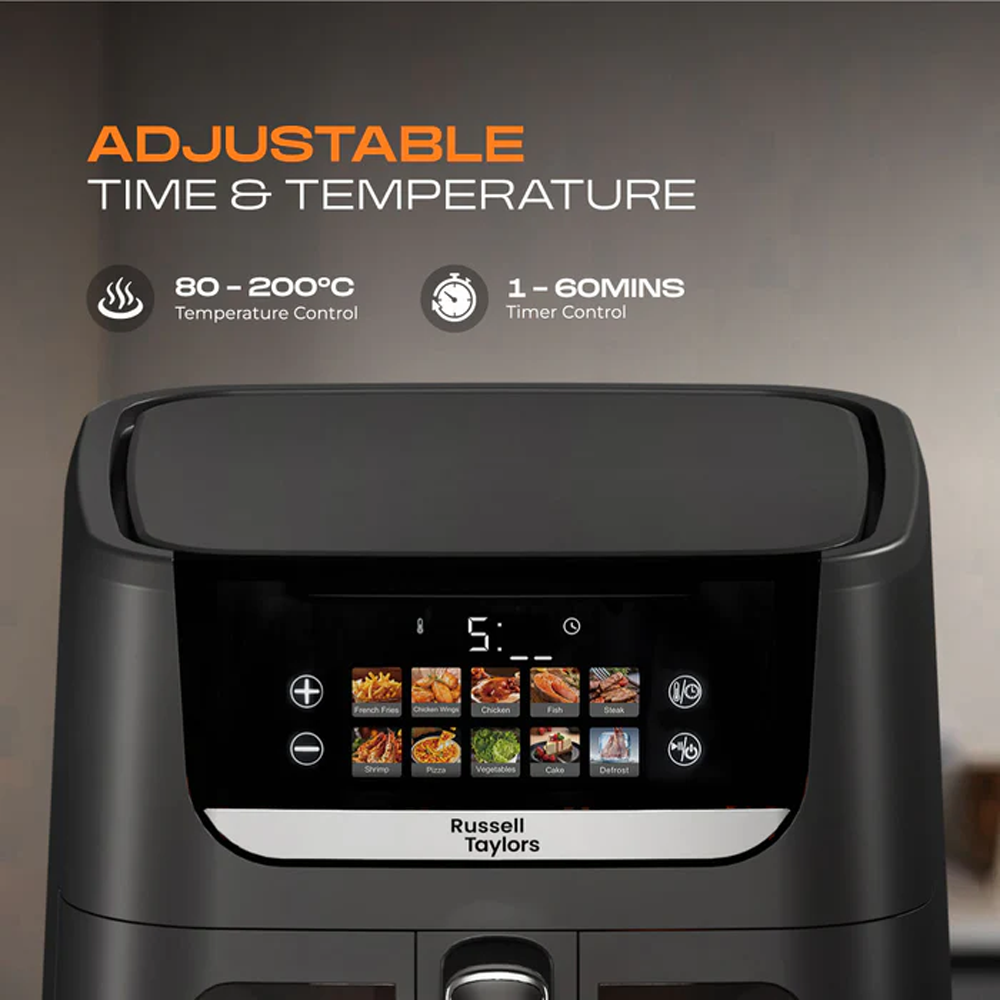 Russell Taylors 6.5L Clear Visible Window Digital Air Fryer Z6L | Smart Control Panel | Non-Stick Pan & Removable Tray