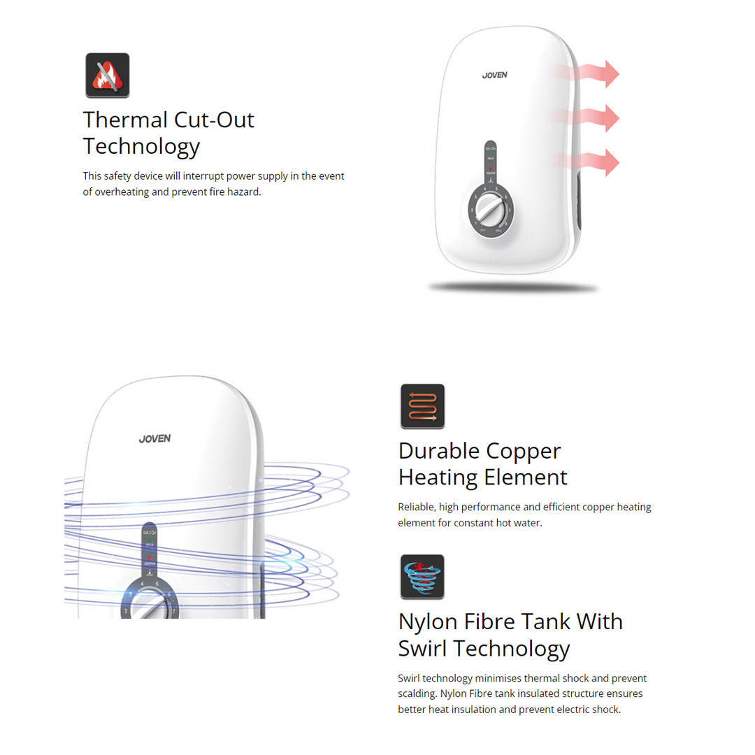 JOVEN 3600W Non-pump Water Heater SA10e | Adjustable Temperature | High Protection Against Water Splash | SFS Technology | Water Heater with 1 Year Warranty