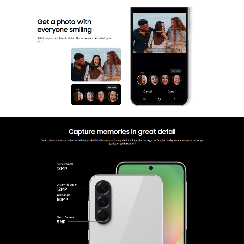 SAMSUNG Galaxy A56 5G 12GB+256GB | Exynos 1580 (4 nm) | 6.7 inches, Super AMOLED | 50MP Main Camera | Li-Po 5000 mAh