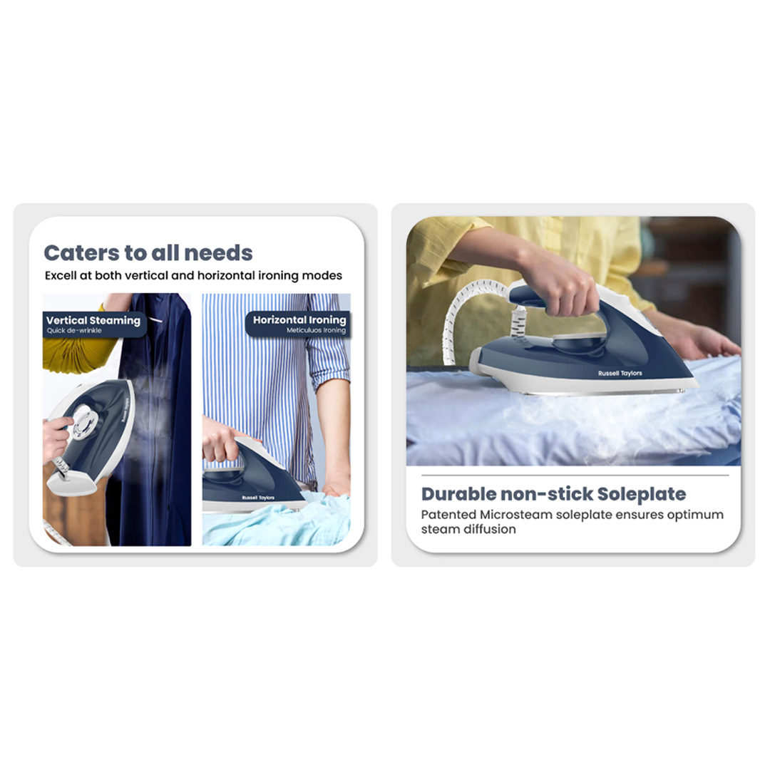 Russell Taylors 2400W Steam Generator Steam Iron Blue SG-10 | Effectively Removes Stubborn Wrinkles | 1.5L Water Tank | 2min Heat Up | Iron with 2 Year Warranty