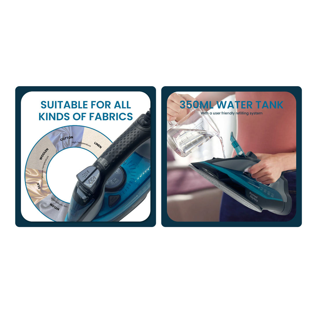 Russell Taylors 2200W Steam Iron with Non-Stick Soleplate SI-35 | 5 Steam Settings | 350ML Water Tank | 2 Min Heat Up | Iron with 2 Year Warranty