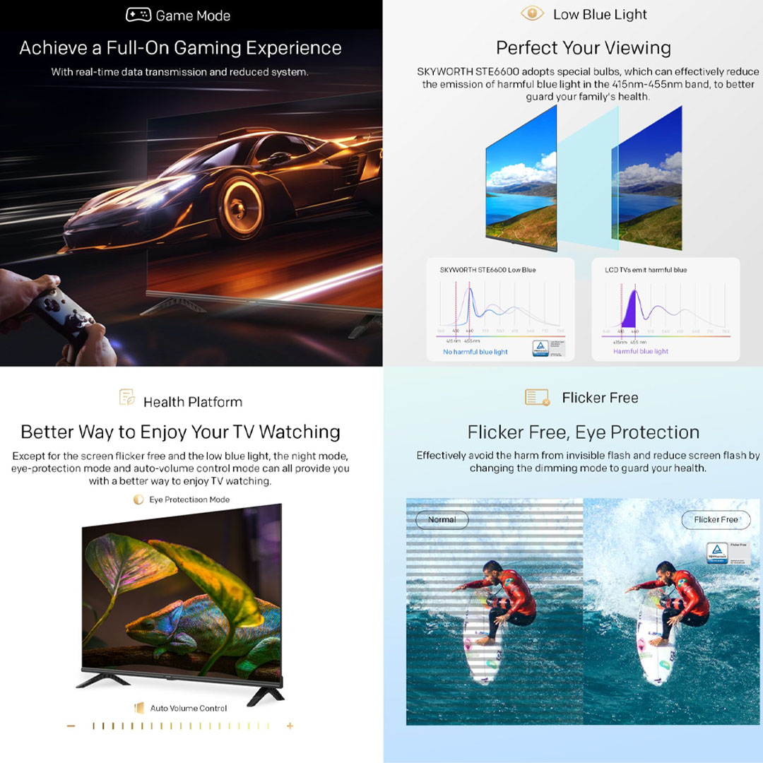 SKYWORTH 40" / SKYWORTH 43" FHD Google LED TV 40STE6600 / 43STE6600 | Digital DVB-T2 TV | Chromecast | Google Assistant | HDR10 | Game Mode | HLR | LED TV with 2 Year Warranty