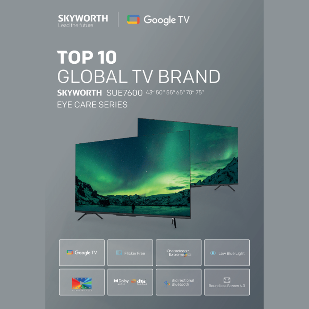 SKYWORTH 55" 4K UHD Google LED TV 55SUE7700 | Chameleon Extreme 2.0 | HDR10 & HLG | Eye Protection