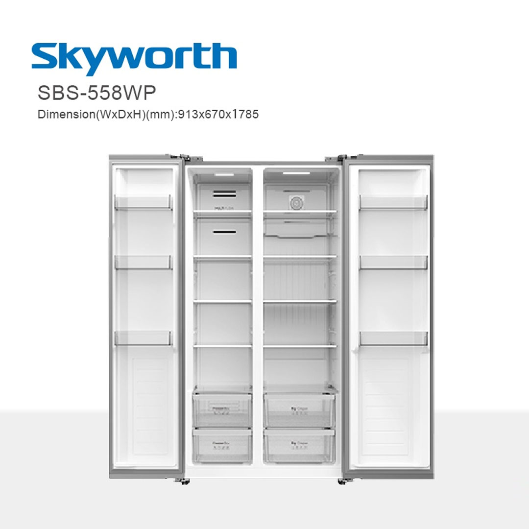 SKYWORTH 636L Side by Side ProSilent Inverter Refrigerator SBS-558WP | Electronic Smart Control | Nano Ag+ Filter | Moist Fresh Room | Refrigerator with 2 Year Warranty