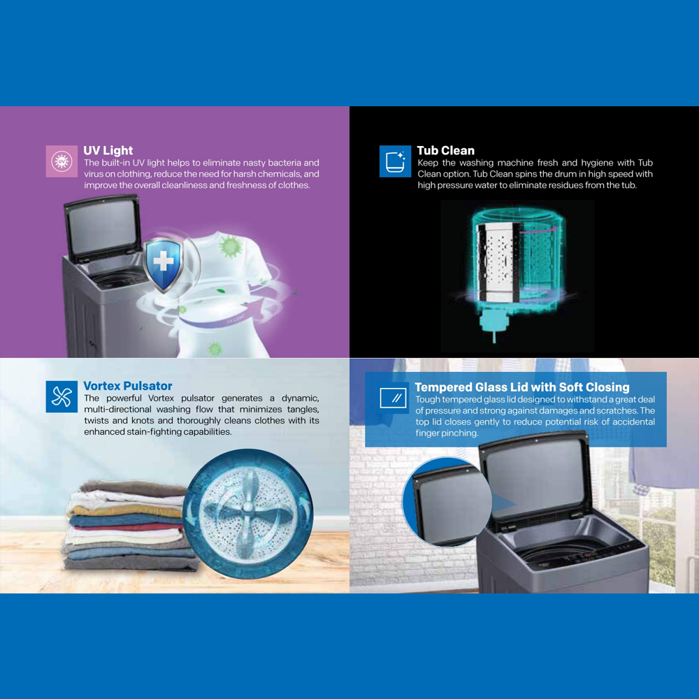 SKYWORTH 9KG Top Load Washing Machine T90M26NJ | Pearl Drum | 360° Water Flow | Wool Care | Vortex Pulsator