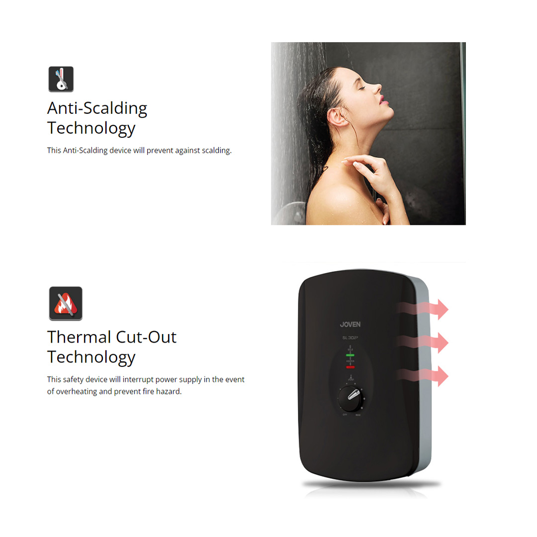 JOVEN 3600W DC Inverter Silent Pump Water Heater SL30iP | 5 Spray Showerhead | SFS Technology | Durable Copper Heating Element | Water Heater with 1 Year Warranty