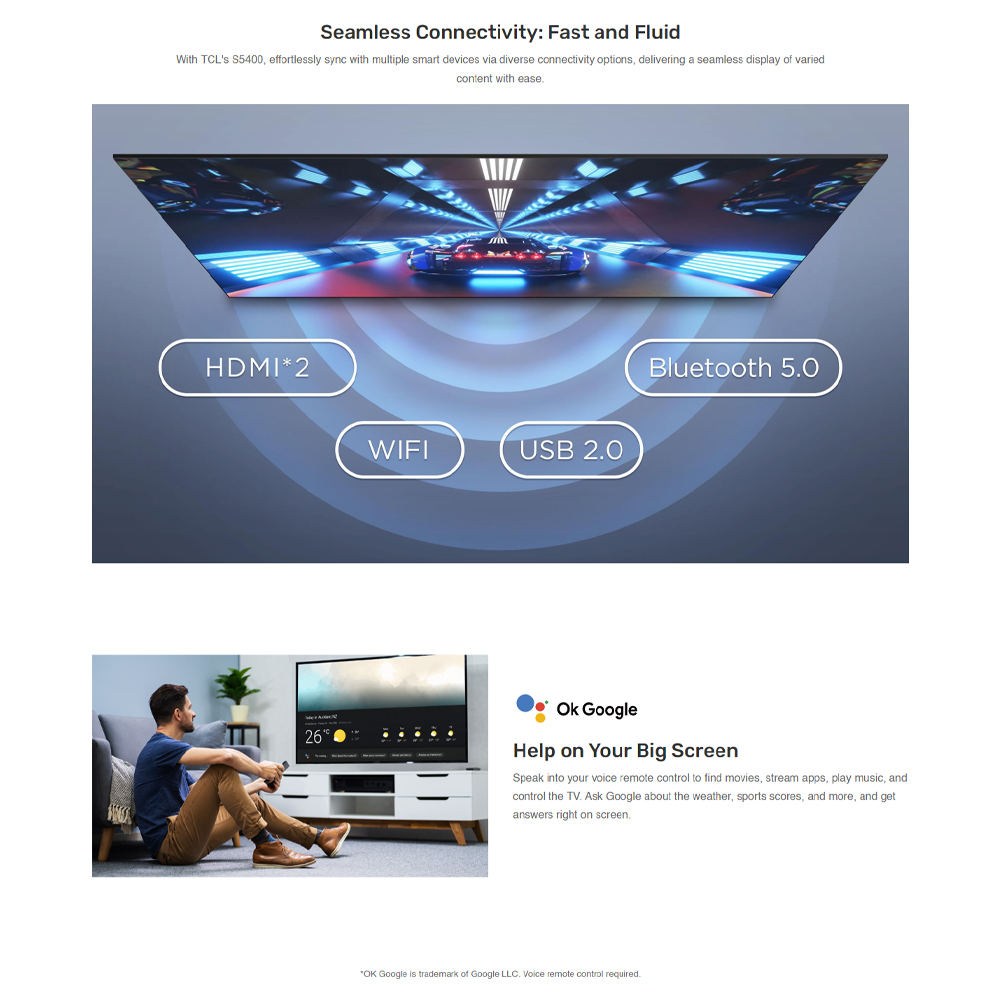 TCL 32 inches 43 inches 4K Android Smart TV 32S5400AF/ 43S5400A | Dolby Audio | Bezel-less Design