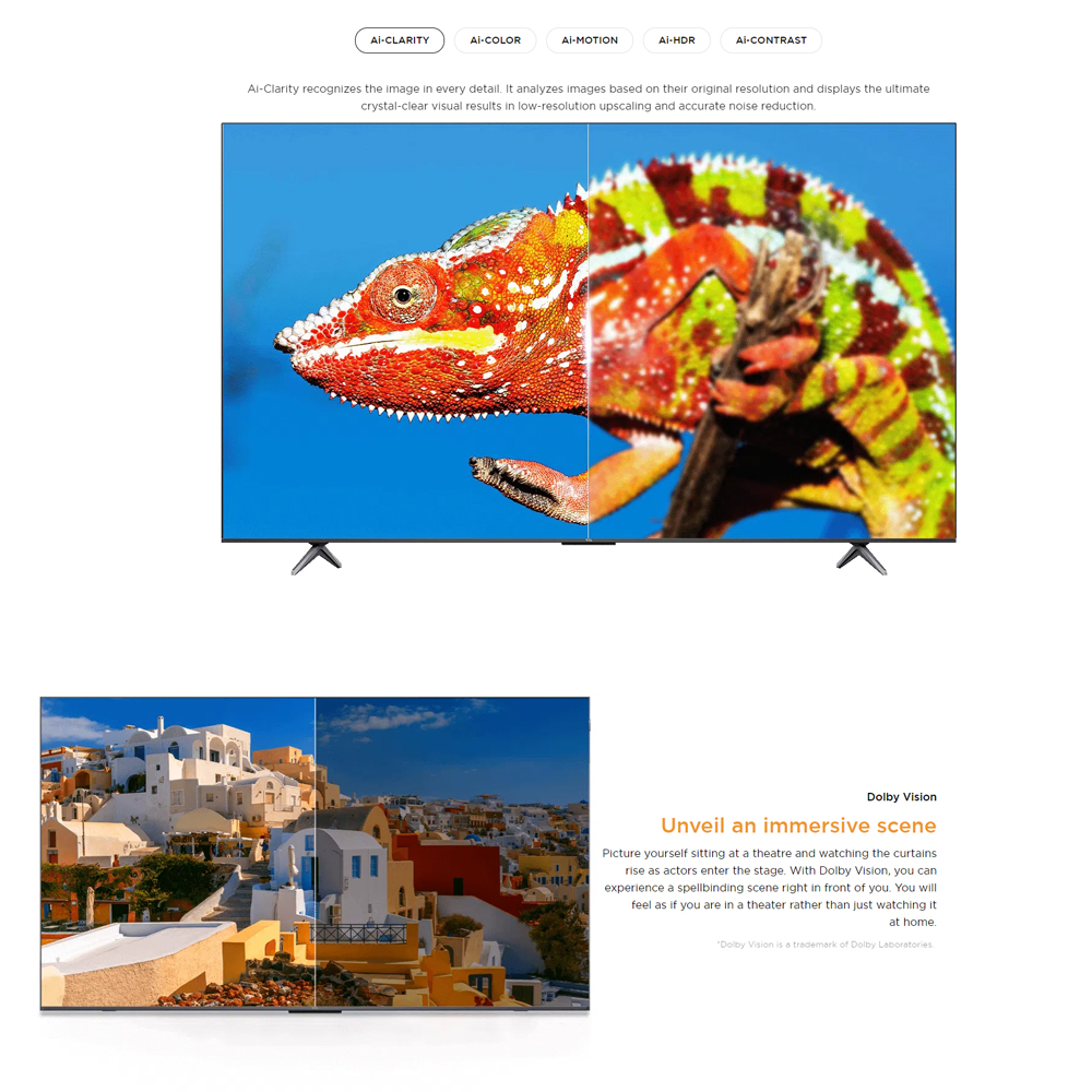 TCL 43" 50" 55" 65" 75" P755 4K UHD Google TV | Slim & Uni-body | AiPQ Processor | | T-SCREEN | 120Hz Game Accelerator