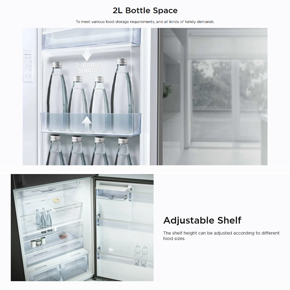 TCL 330L 2 Door Top Mounted Eco Fresh Refrigerator TRF-330WMY | Adjustable shelves | 5 star MY energy class | Humidity slider crisper