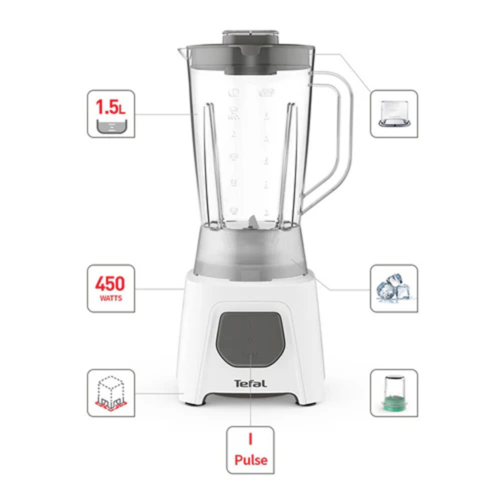 Tefal 1.5L Uno 2 Blender BL2B1165 | Durable Zelkrom Blades | Ice Crush Technology | High Capacity Jar Ideal for Family Use