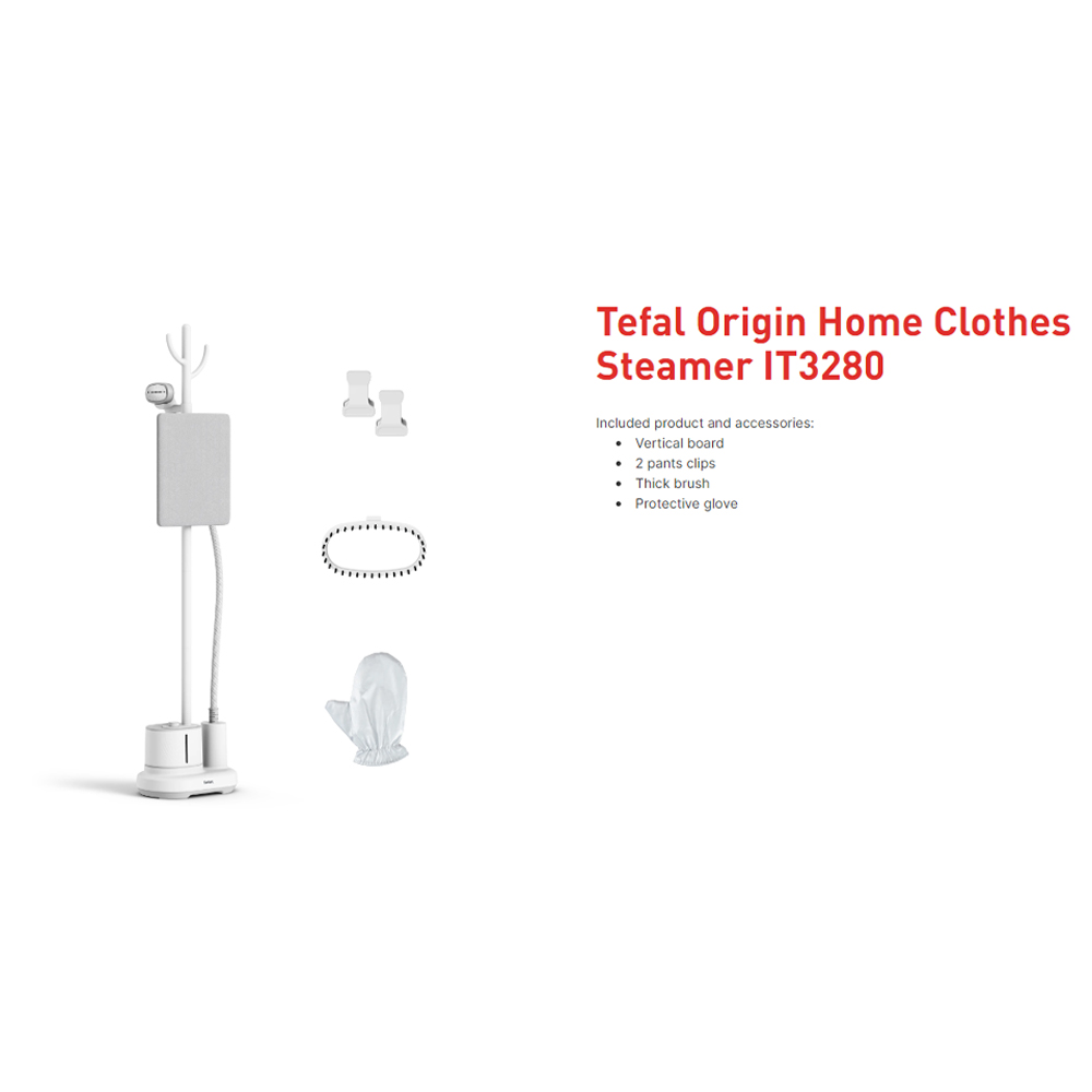 Tefal 2000W Origin Home Clothes Steamer IT3280 | 3 Steam Levels |  1.4L Water Tank | 45 Seconds To Complete Heating