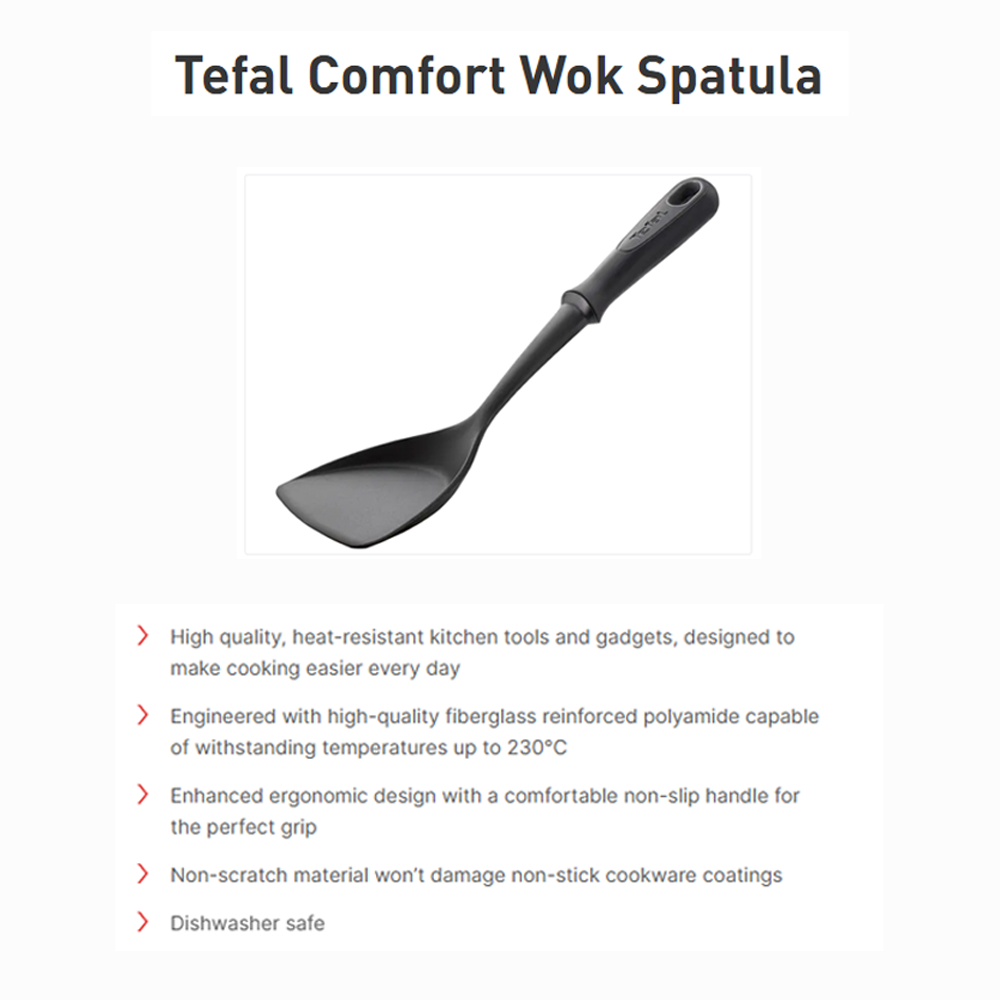 Tefal Comfort Wok Spatula K12909 | Dishwasher safe | Non-scratch material | Engineered with high-quality fiberglass reinforced polyamide | Enhanced ergonomic design