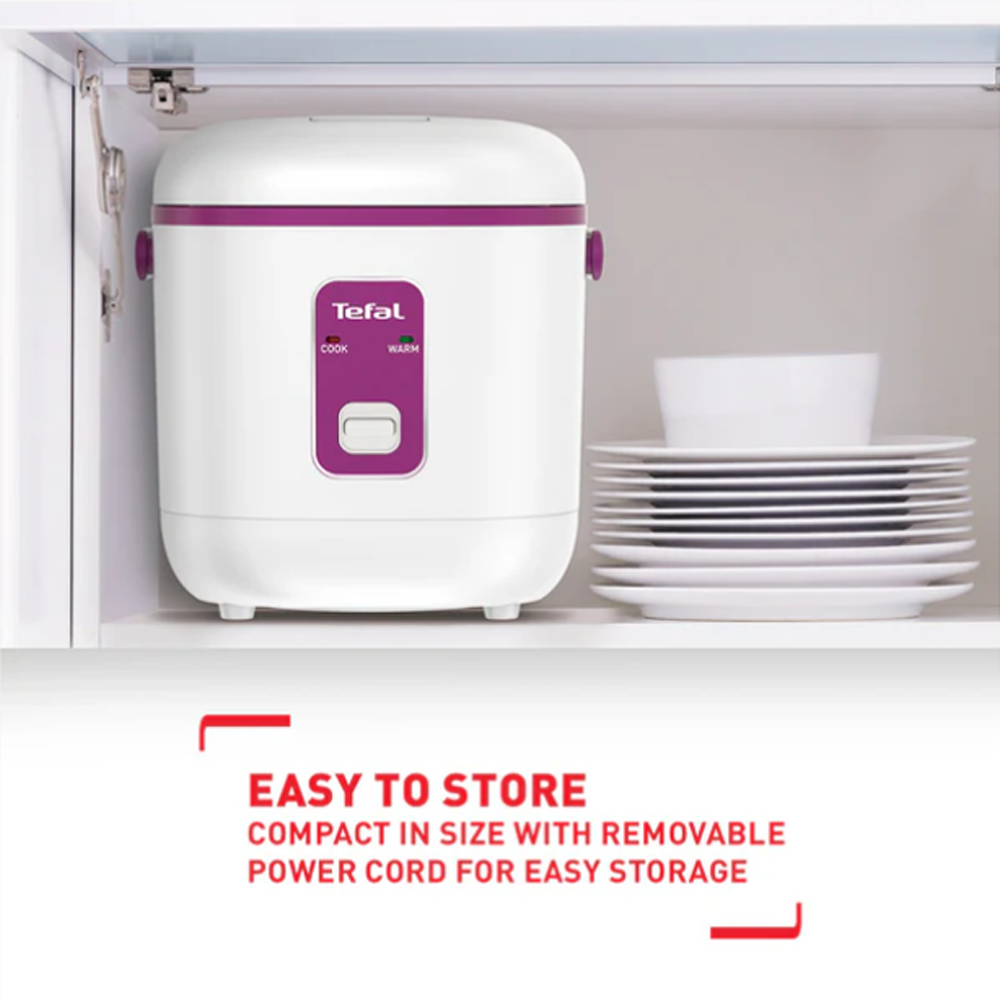 Tefal 0.4L Mini Mechanical Rice Cooker RK172165 | 0.4 L / 2-cup capacity | Non-stick cooking pot | Removable inner lid- Easy to Clean | Compact in size- Easy to Store