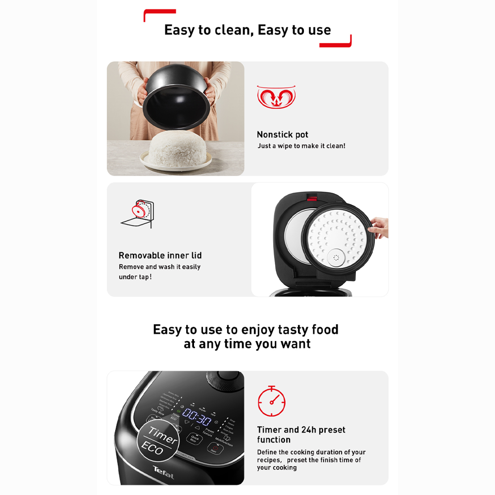 Tefal 1.8L Delirice Max Fuzzy Logic Rice Cooker RK7711 / RK7778 | 3D Max technology | Exclusive spherical pot | Up to 10% energy savings |  Smart digital cooking