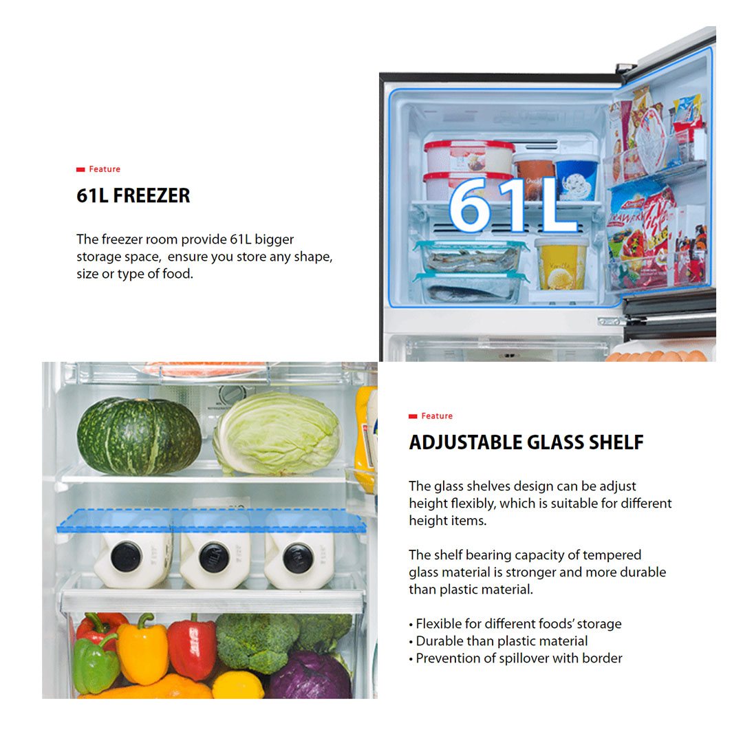 TOSHIBA 220L / 270L / 310L 2 Doors Top Mount Origin Inverter Refrigerator GR-RT230WE-PMY / GR-RT300WE-PMY / GR-RT320WE-PMY | Multi-Air Flow | Cooling Zone | Ultra Big Box | Refrigerator with 2 Year Warranty