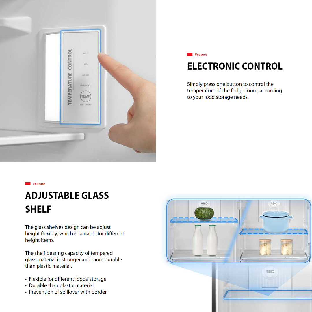 TOSHIBA 360L 2 Doors Inverter Pure BIO Refrigerator GR-RT412WE-PMY(58) | Japanese Weave Design | Multi-Air Flow | Dual LED | Adjustable Glass Shelf | Refrigerator with 2 Years Warranty