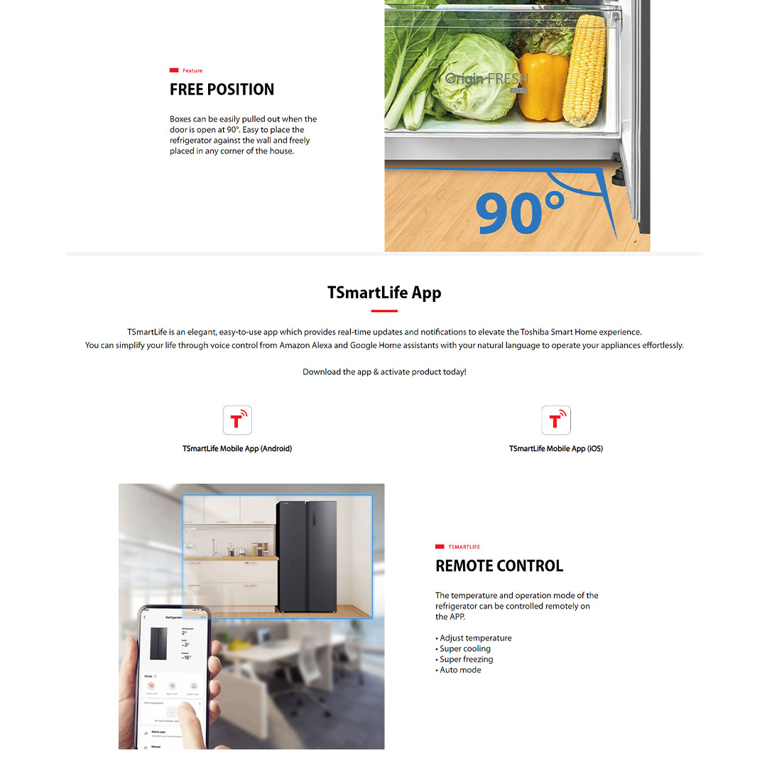 TOSHIBA 620L Side by Side Origin Inverter Refrigerator GR-RS696WI-PMY(06) | Open-Door Alarm | Super Cooling & Super Freezing | Home Away Mode | Pure BIO | Smart Temperature Control | Refrigerator with 1 Year Warranty