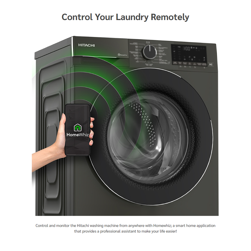 Hitachi 9/ 10KG Front Load Inverter Steam & Hygiene Washing Machine BD-90YFVEM / BD-100XFVEADM | Steam & Hygience Programme | Efficient Inverter Motor | 15 Preset Programmes