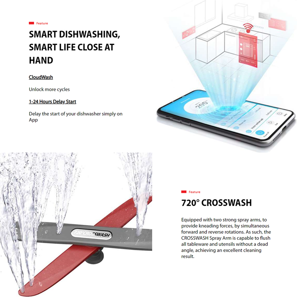 TOSHIBA 15 Place Setting Free Standing Dishwasher DW-15F6(G)-MY | Sliding Tray | 8 Program | Dual Wash Zone