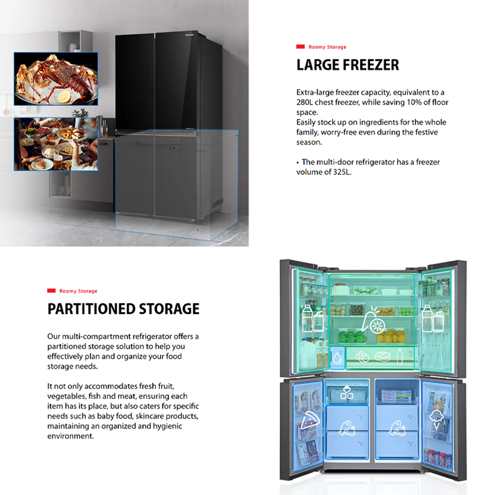 TOSHIBA 820L NaturePURE Multi Doors Origin Inverter Refrigerator GR-RF900WI-PMY(06) | NaturePURE | Roomy Storage | Extra Fresh