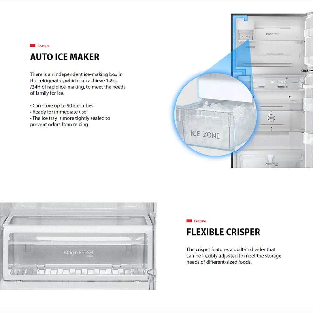 TOSHIBA 610L 2 Doors Inverter Refrigerator GR-RT735WE-PGY(XK) | PureBIO | Inverter compressor and fan | Auto Ice Maker
