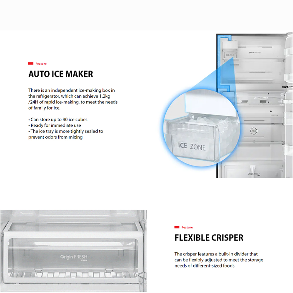 TOSHIBA 661L 2 Doors Inverter Refrigerator GR-RT835WE-PGY(GG) / GR-RT835WE-PGY(XK) | PureBIO | Auto Ice Maker