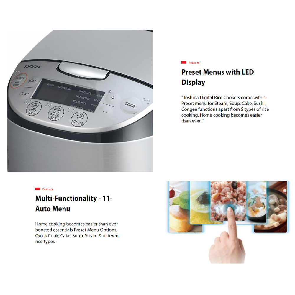 TOSHIBA 1.0L 1.8L Binchotan Digital Series Digital Rice Cooker RC-18DR1TMY(S) / RC-10DR1TMY(S)