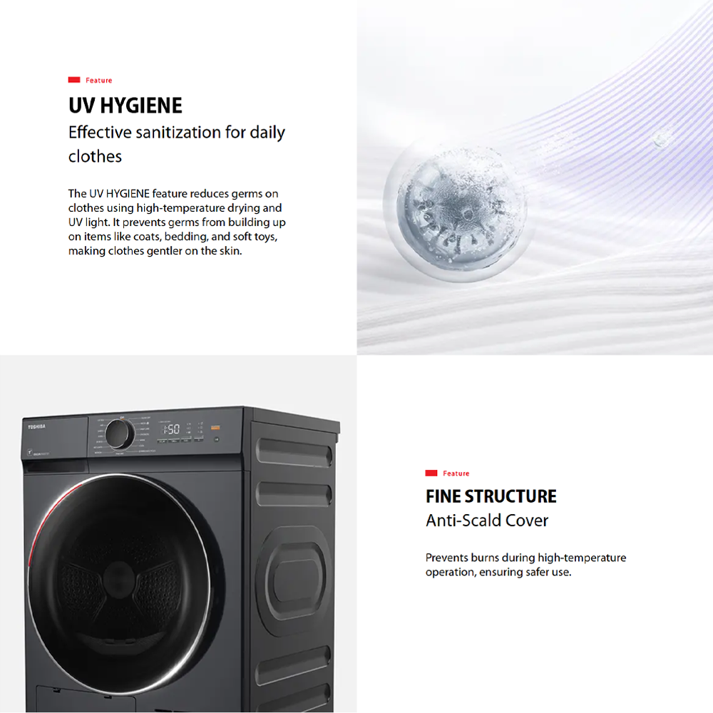 TOSHIBA 8KG/10KG Heat Pump Origin Inverter Tumble Dryer TD-E80BT21HWM(WW)/TD-BP110GHM(MG) | SENSE DRY™ | Anti-crease | TSmartLife Smart Control