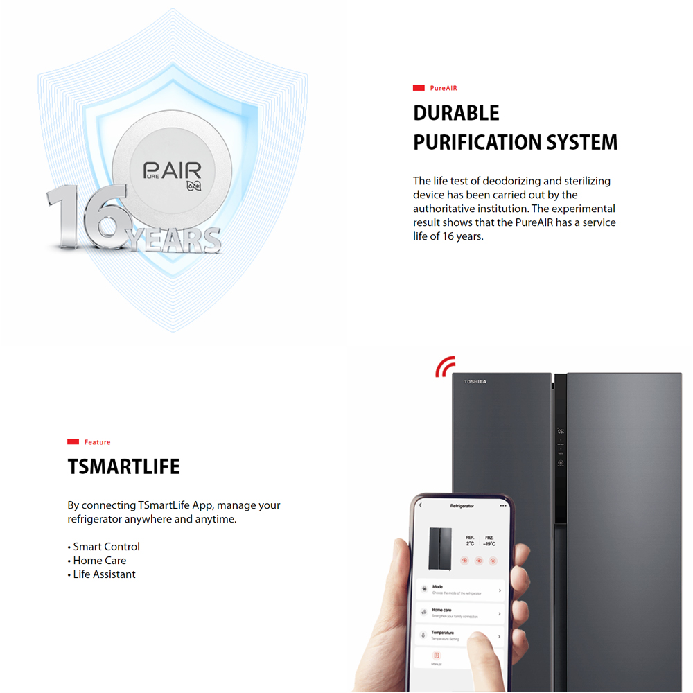 TOSHIBA 623L Side by Side Origin Inverter Refrigerator GR-RS780WI-PMY(06) | Active Purification System | Energy Saving