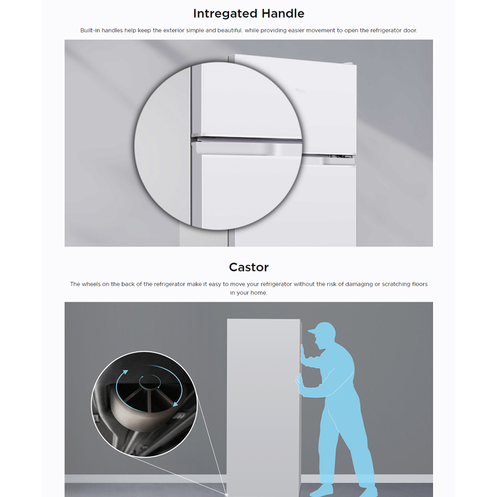 TCL 165L 2 Door Top Mounted Non-Inverter Refrigerator Crystal TRTM-W1650S1| Defrost | LED light | Strong and Durable Material | 2  Year General Warranty   10 Year Motor Warranty