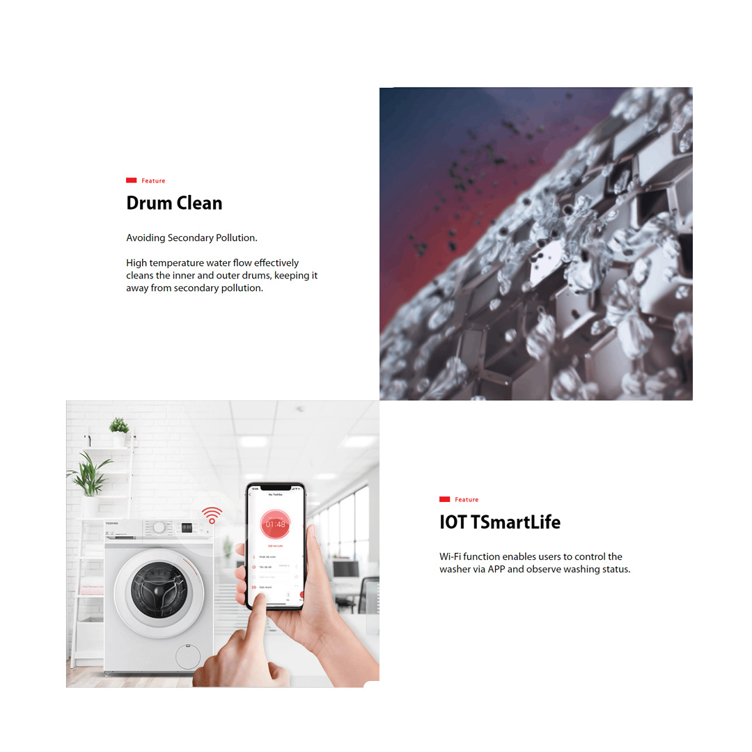 TOSHIBA 10.5KG Front Load Origin Inverter Washing Machine with Smart Control TW-BL115A2M(SS) | Steam Wash | IOT TSmartLife | Drum Clean | Washing Machine with 2 Year Warranty