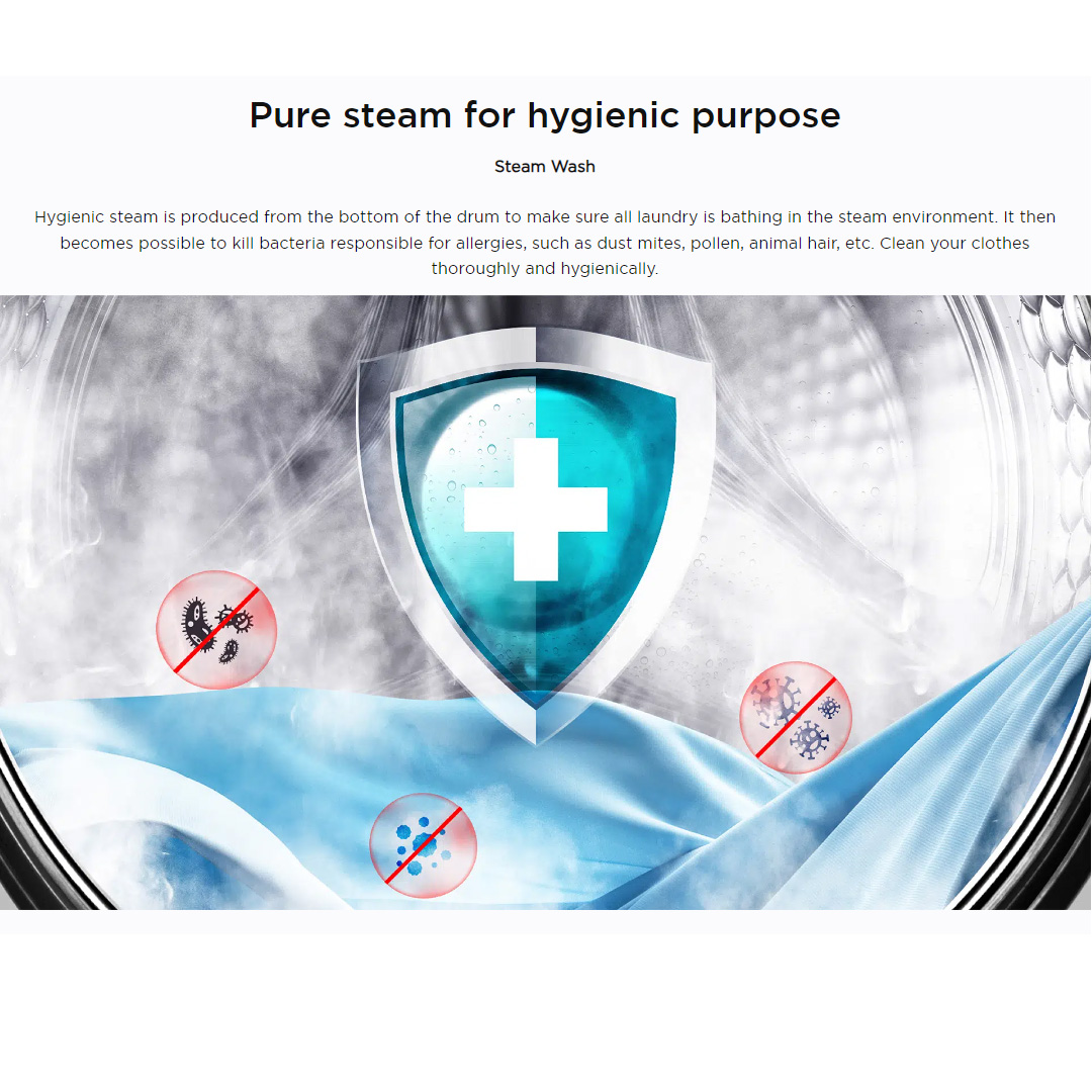 TCL 8/10KG Front Load Digital Inverter Washing Machine TWF80-G143061DA05 | Digital Inverter Motor | Steam Wash | Heat Sterilization | Add Garment | Drum Clean | 24 Hours Delay | Child Lock | Washing Machine with 2 Year Warranty