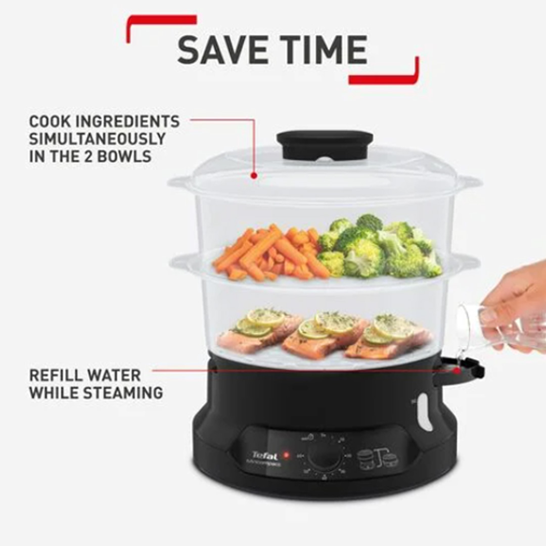 Tefal 6L Minicompact Steamer VC1398 | 800W Power | 60-Minute Timer | Low-fat Steam Cooking | Steamer with 2 Year Warranty
