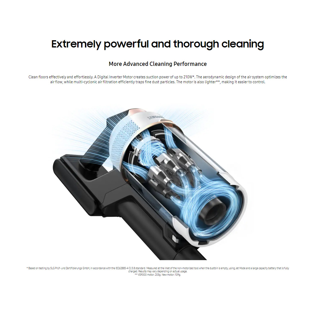 SAMSUNG 210W Bespoke Jet Plus Pet All in One Clean Station Vacuum Cleaner Stick VS20B95823W/ME | 210W Suction Power | Pet Tool+ | Air Pulse Technology | Vacuum Cleaner with 2 Years Warranty
