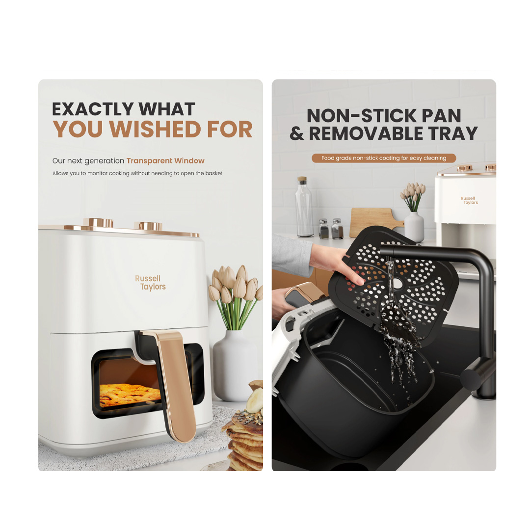 Russell Taylors 4.5L 3D Visible Window Air Fryer Z3 | 1200W Power | 360° Rapid Air Circulation Technology | Mechanical Control | Air Fryer with 2 Year Warranty