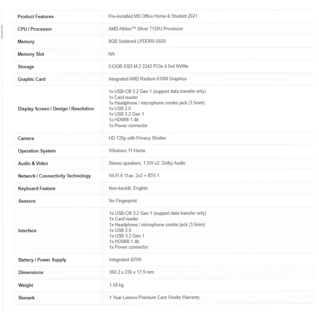 Lenovo Ideapad 1 15AMN7/15ALC7  Laptop 82VG00KMMJ/82R400EVMJ (AMD Ryzen 5 5500U/ 8GB+512GB / 15.6-inch / ) | 	AMD Radeon™ 610M Graphics | AMD SoC | Laptop with 2 Year Warranty