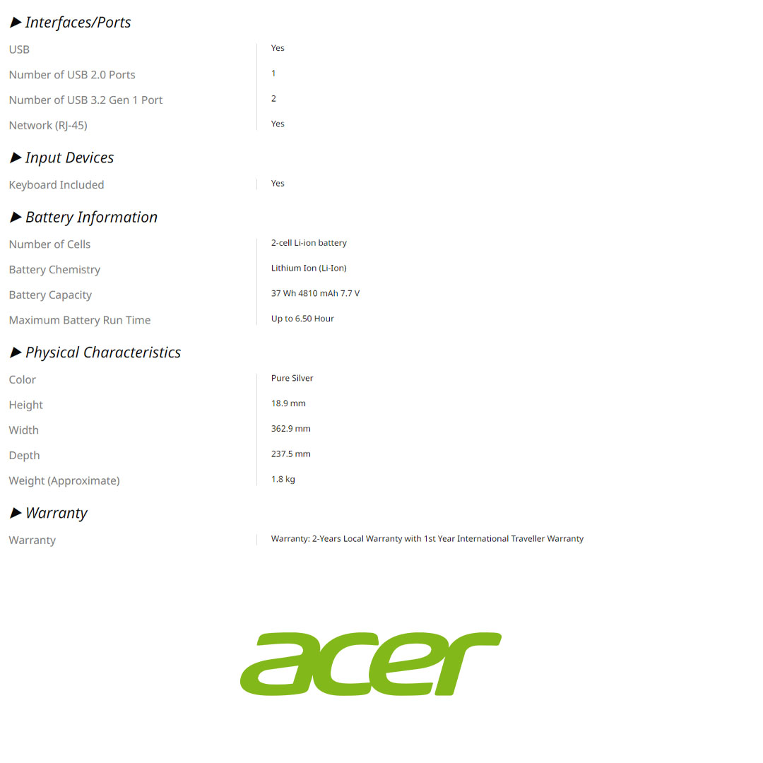 Acer Aspire 3  Laptop A315-24P-R6GK/A315-510P-C6S0 (Ryzen 5 7520U/ 8GB+512GB SSD/ 15.6-inch FHD/ W11) | Radeon Graphics | Laptop with 2 Years Warranty