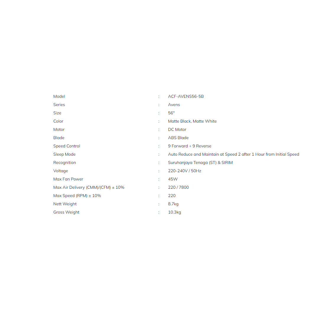 Rubine 56" Avens Series 5 Blades DC Motor Ceiling Fan | 9F+9R Speed RF Remote Control | Sleep Mode | Ceiling Fan with 1 Year Warranty