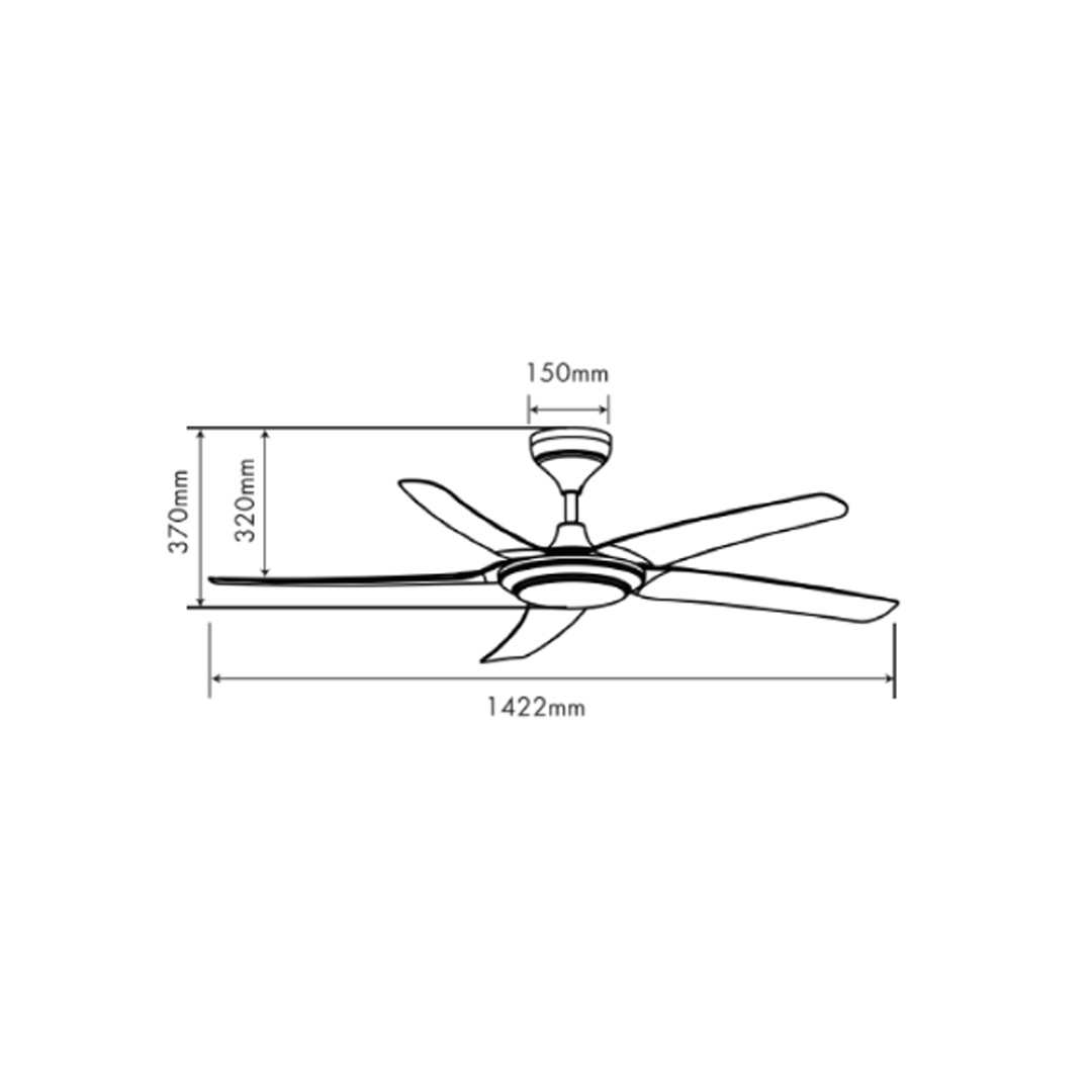 Rubine 56" Avens Series 5 Blades DC Motor Ceiling Fan with LED ACF-AVENS56-5BL-MB | 9F+9R Speed RF Remote Control | Sleep Mode | Ceiling Fan with 1 Year Warranty