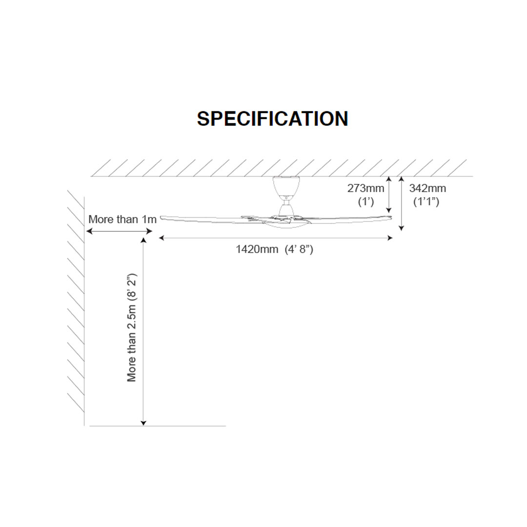 ALPHA 56" COSA 5 Blades DC Motor Ceiling Fan EX9-5B/56 | DC Motor | 12+12 Speed | Natural Wind | Sleep Wind | Timer Off | Ceiling Fan with 1 Year Warranty