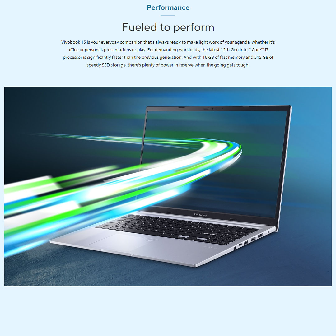 ASUS Vivobook 15  Laptop A1502Z-ABQ2141WS | Intel Core i5-12500H | 8GB+512GB SSD | 15.6-inch FHD | Windows 11 | Laptop with 2 Years Warranty