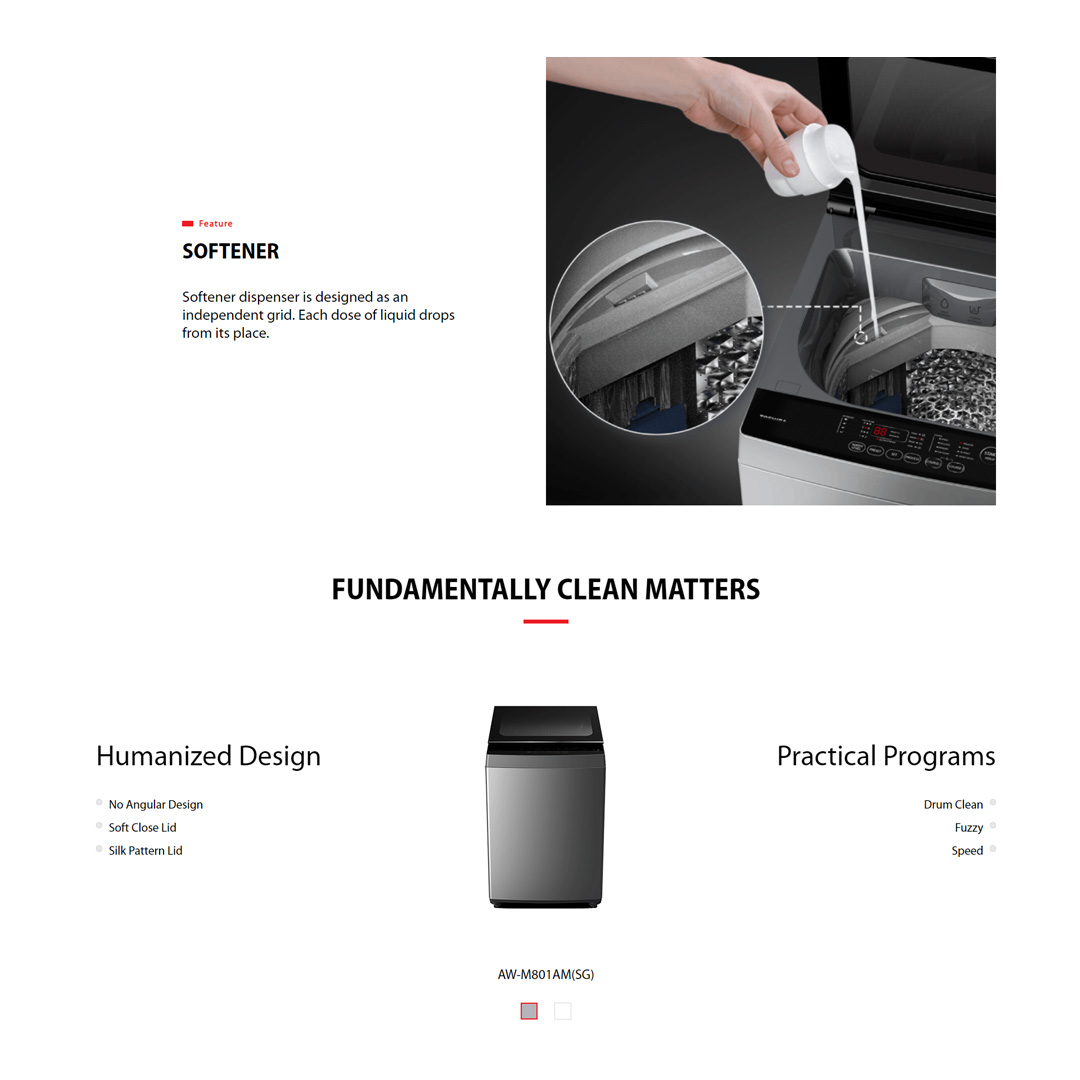 TOSHIBA 7KG Top Load Washing Machine AW-M801AM(SG) / AW-M801AM(WW) | Humanized Design | Fundamentally Clean | Practical Programs | Washing Machine with 2 Years Warranty