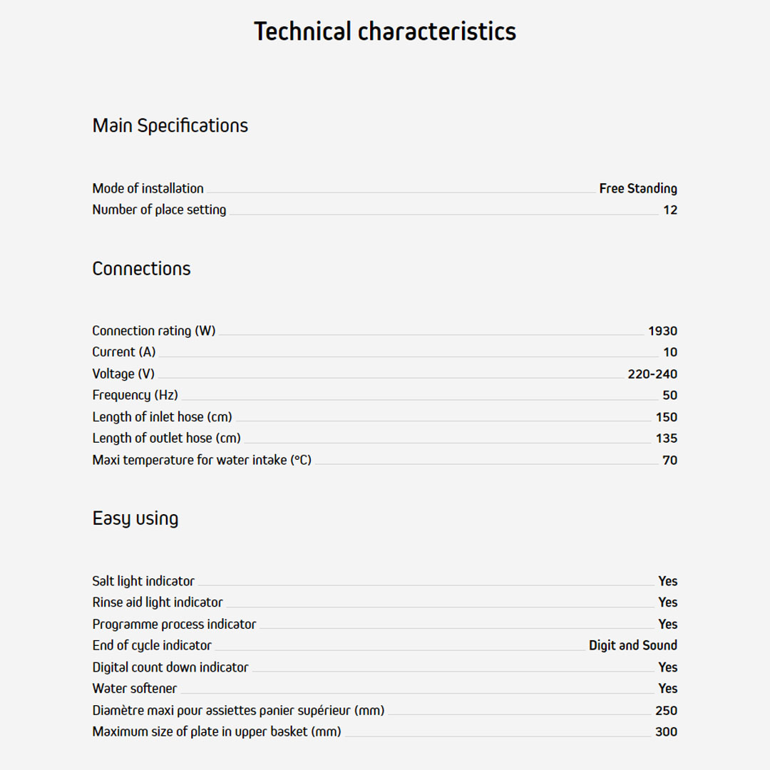 Brandt 12/15 Place Setting Free Standing Dishwasher DWF128DW/BDF54DXA | Hygiene+ | Extra Drying | Up to 24 hours | Dishwasher with 1 Year Warranty