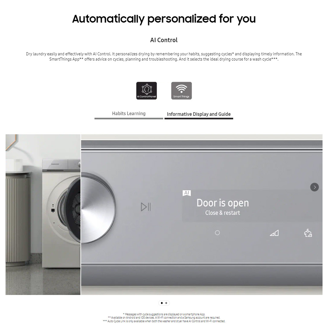 SAMSUNG 17KG Bespoke AI Laundry Hybrid Heat Pump Dryer DV17B9750CV/FQ | AI Control | Hybrid Heat Pump | Large Capacity | 3 Layered Filter System | Dryer with 2 Years Warranty