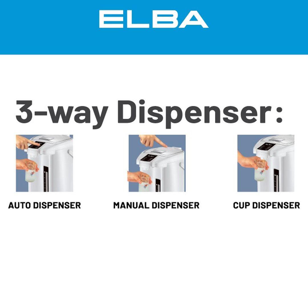 ELBA 4L | 6L Thermo Pot ETP-D4013(WH)/ETP-D6013(WH) | 3 Ways Dispenser | 360 Degree Rotating base | 304 Stainless Steel | Dry-boiled Protection | Thermo Pot with 1 Year Warranty