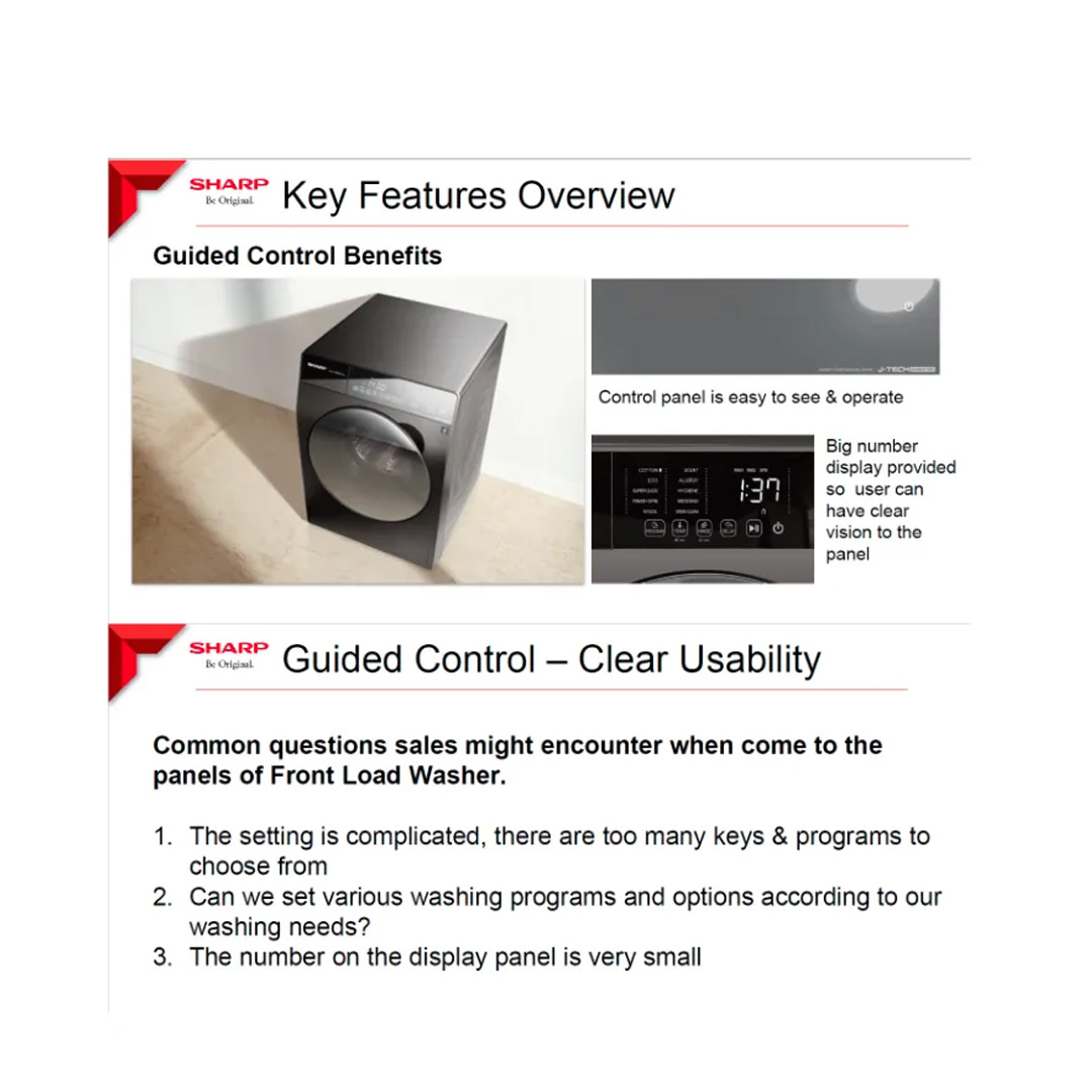 SHARP 12.5KG Pro-Flex Front Load J-Tech Inverter Washer ESFK1252SMG | Guided Control | Water Saving | Child Lock | Washer Dryer with 2 Year Warranty