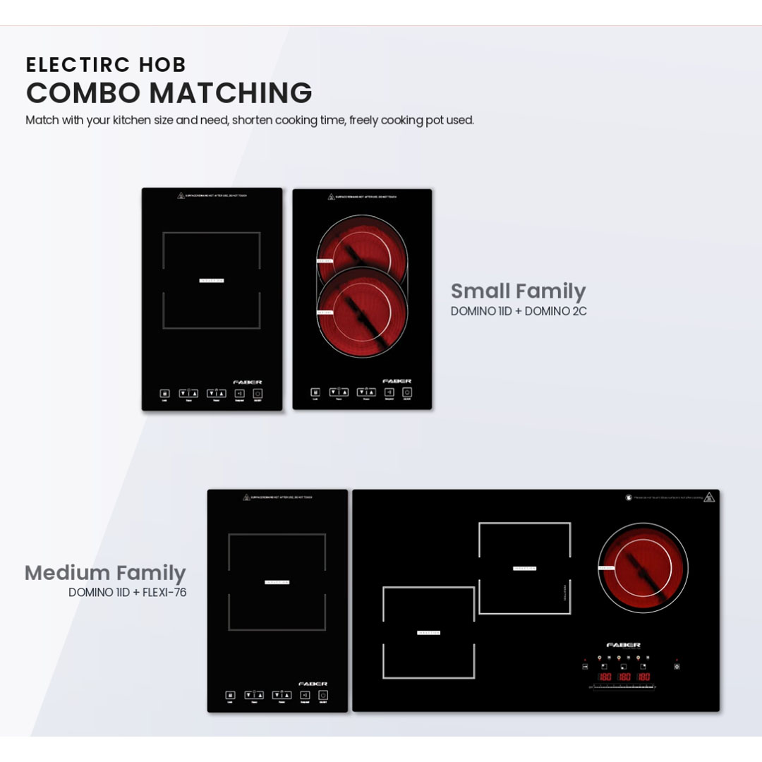 FABER 2Induction+1Ceramic Power Built-In Ceramic Hob PREMIO FLEXI-76 2ID+1C | Touch Sensor Control Panel