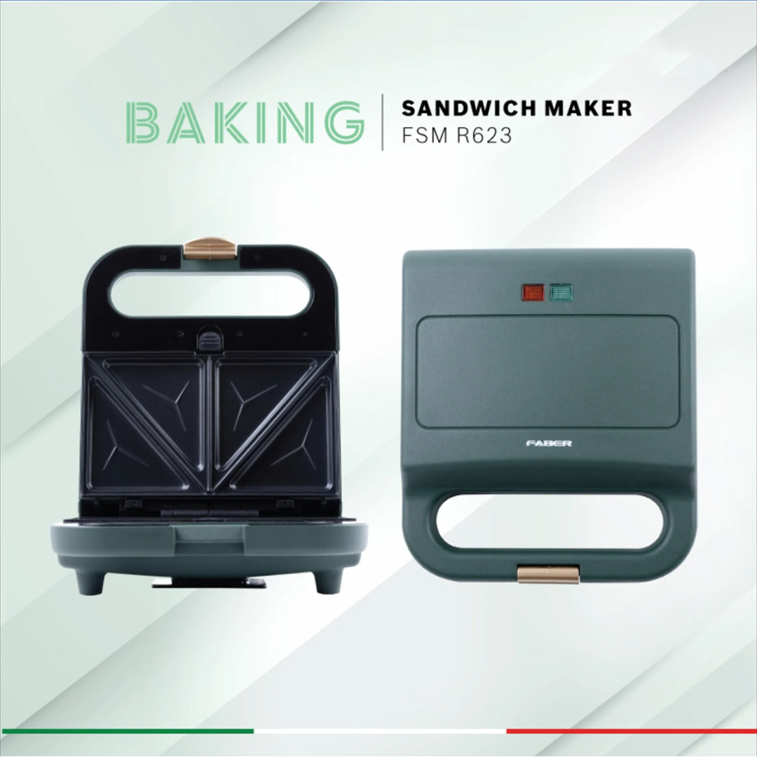 Faber 2 Slices Retro Series Sandwich Maker FSM R623 | Non Stick Plate | Automatic Temperature Control | 3 Variety Plates | Sandwich Maker with 1 Year Warranty