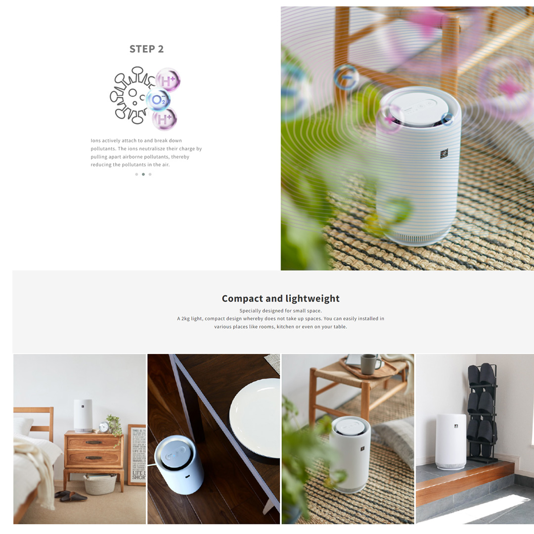 SHARP 10m² Plasmacluster Technology Tower Air Purifier FUNC01W | Removal of Odor | 360° Cylindrical Air Purification | Dust Collection | Deodorization Integrated Filter | Air Purifier with 1 Year Warranty